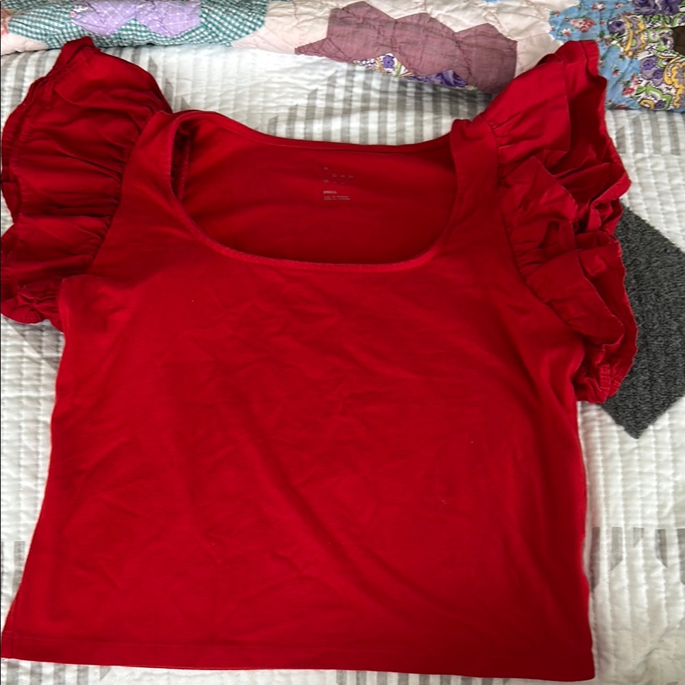 A New Day Red Ruffled Cap Sleeve Blouse